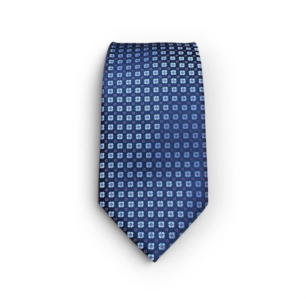 Haines & Bonner of London Silk Tie Blue Purple Geometric Floral Handmade 58x3.25